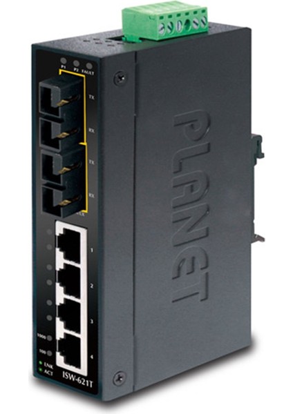 Endüstriyel Tip Yönetilemeyen Ethernet Switch (Industrial Unmanaged Ethernet Switch) 4-Port 10/100BASE-TX 2-Port 100BASE-FX Multi-Mode Sc 2 KM IP30 40~75 Derece C