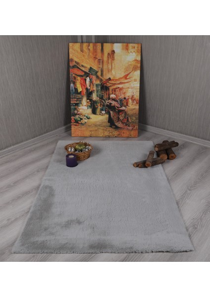 Dekoratif Tavşan Tüyü Ultra Yumuşak Peluş Kaymaz Halı Yolluk