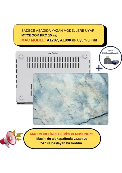 Macbook Pro Kılıf 15 inç A1707 A1990 ile Uyumlu Mermer11NL