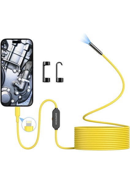 Işıklı Endoskop Kamerası - 5m Kablo 7 mm Ince Prob - Sarı