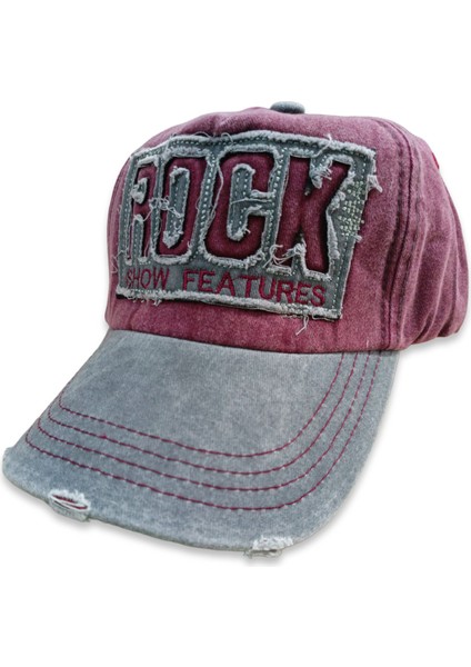 Rock Vintage Bordo Gri Beyzbol Şapka