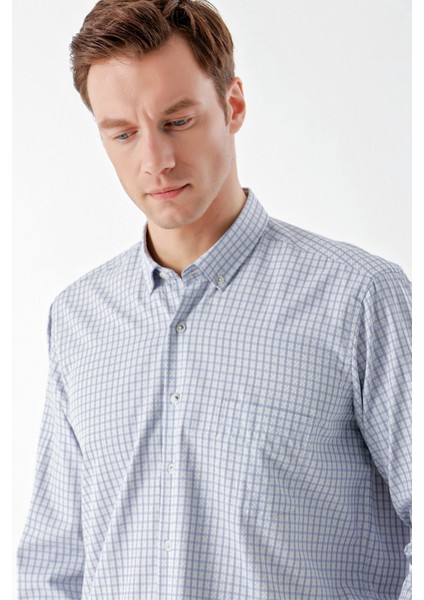 Erkek Koyu Lacivert Trend Ekoseli Cepli Düğmeli Yaka Regular Fit Gömlek fırsatları