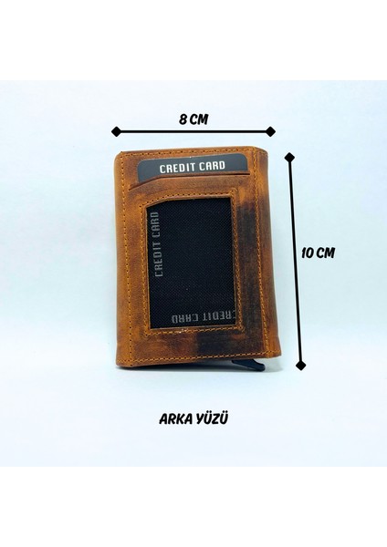 Deri Crazy Taba Otomatik Mekanizmalı Cüzdan Kartlık