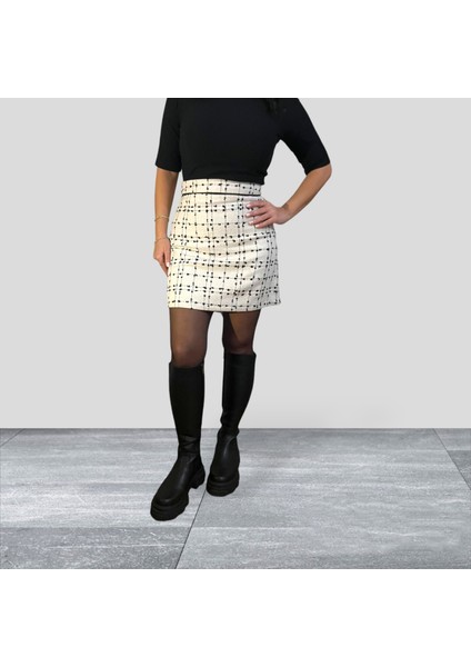 Tüvit Kumaş (Chanel Kumaş) Beyaz Mini Boy Çan Model Astarlı Etek fırsatları