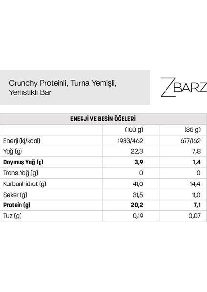 Crunchy Protein Bar Yer Fıstık - Turna Yemişi 35G (12 Adet)