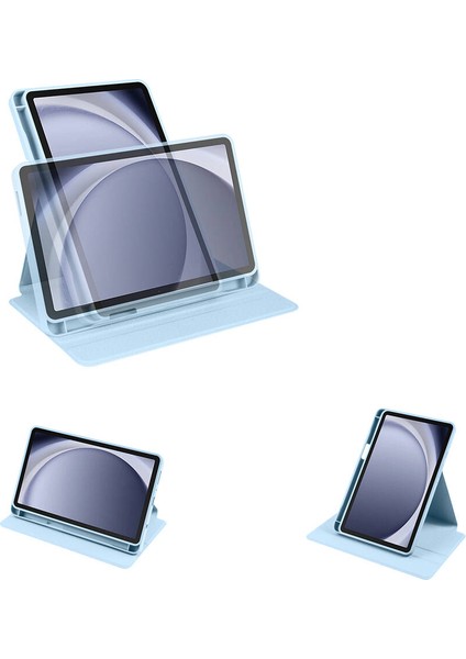 Galaxy Tab A9 Plus Kılıf Termik Kalem Bölmeli Dönebilen Standlı Kılıf Mavi modelleri