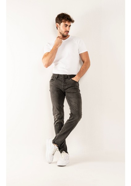 1099 Slim Fit Gri Yıkamalı Rahat Denim Erkek Jeans