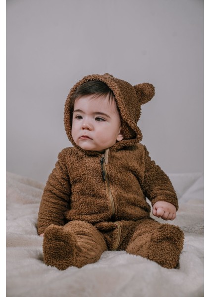 Wellsoft Pelüş Kapüşonlu Fermuarlı Bebek Uyku Tulumu Bebek Tulumu Çocuk Tulumu Çocuk Kostümü