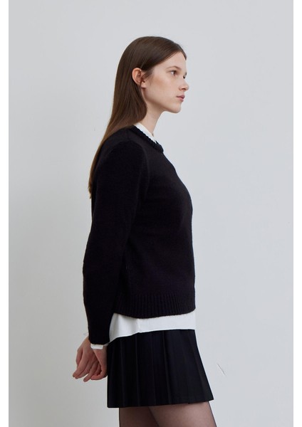 Bisiklet Yaka Fit Triko Kazak Siyah modelleri