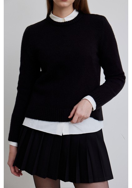 Bisiklet Yaka Fit Triko Kazak Siyah fırsatları