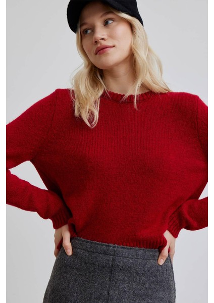 Bisiklet Yaka Fit Triko Kazak Kırmızı fiyatları