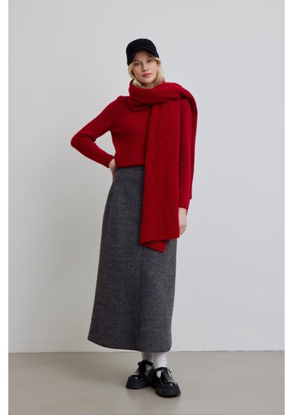 Bisiklet Yaka Fit Triko Kazak Kırmızı indirimleri