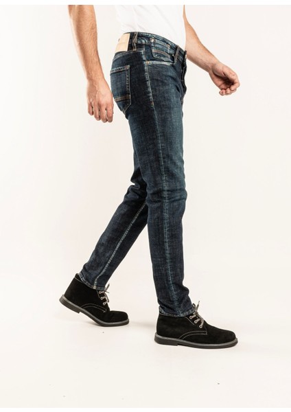 1099 Slim Fit Lacivert Yıkamalı Rahat Denim Erkek Jeans indirimleri