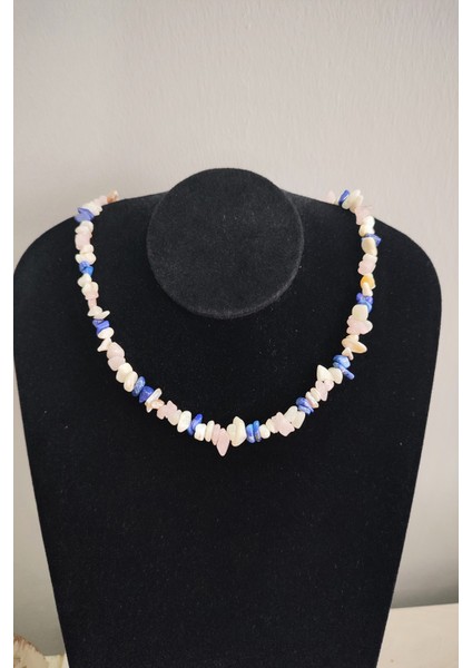 Lapis Lazuli, Pembe Kuvars, Ay Taşı, Sedef Kırıktaş Doğaltaş Kolye