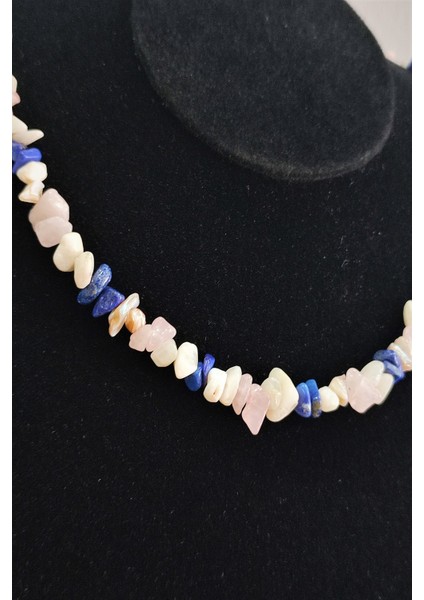 Lapis Lazuli, Pembe Kuvars, Ay Taşı, Sedef Kırıktaş Doğaltaş Kolye fiyatları