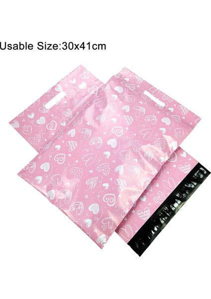 Pembe Kalp Stili Baskılı Bez Çanta Ekspres Saplı Çanta Kurye Çantası Kendinden Mühürlü Yapışkanlı Kalın Su Geçirmez Plastik Poli Zarf Posta Çantası (Yurt Dışından)