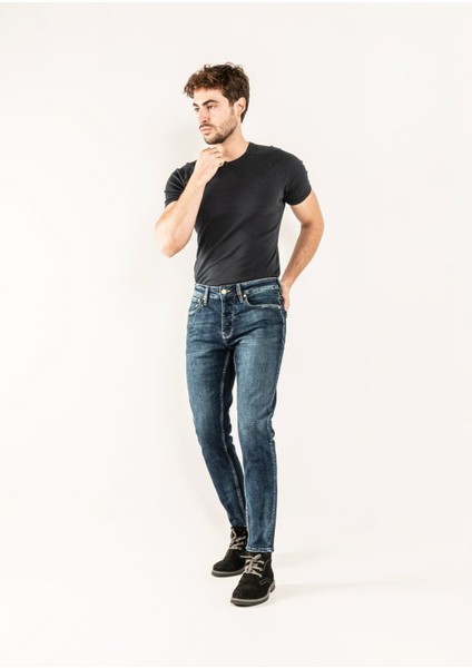 0020 Süper Slim Fit Lacivert Yıkamalı Rahat Denim Erkek Jeans