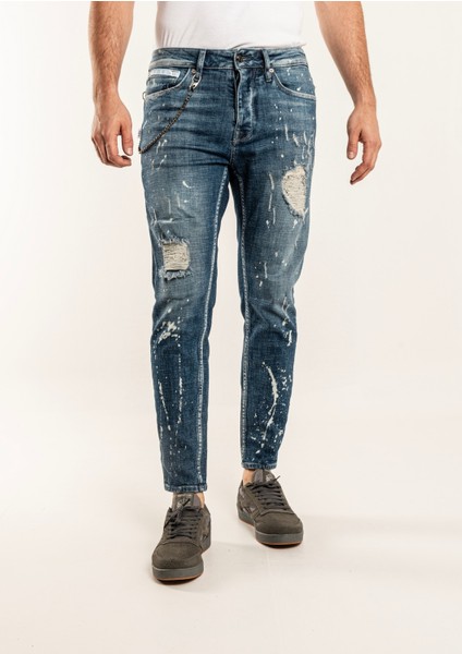 0020 Süper Slim Fit Mavi Yıkamalı Yırtıklı Boyalı Rahat Denim Erkek Jeans fiyatları