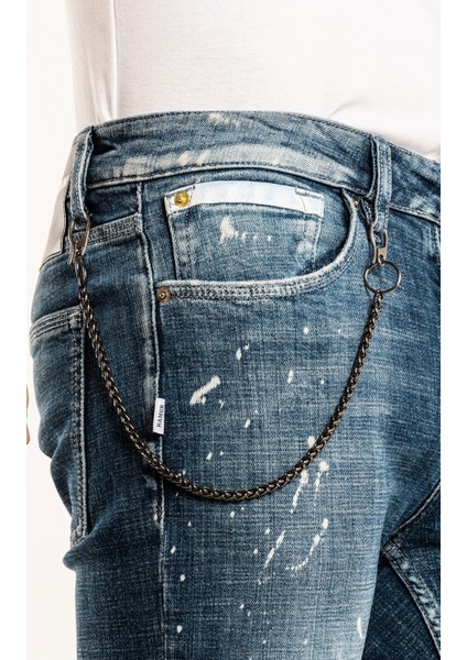 0020 Süper Slim Fit Mavi Yıkamalı Yırtıklı Boyalı Rahat Denim Erkek Jeans fırsatları