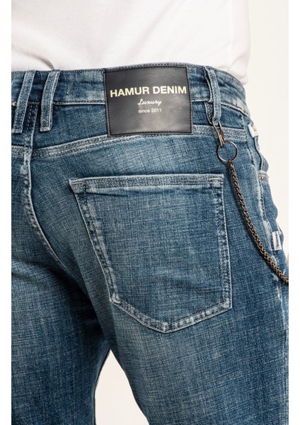 0020 Süper Slim Fit Mavi Yıkamalı Yırtıklı Boyalı Rahat Denim Erkek Jeans indirimleri