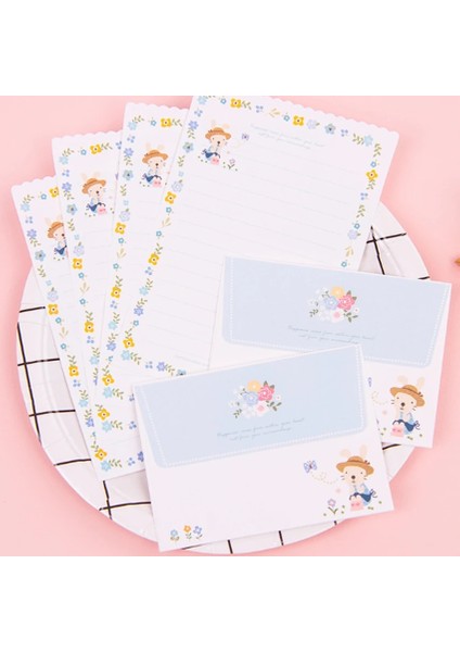 D Stili Et Kawaii Tavşan Penguen Çiçek 2 Zarf + 4 Kağıt Mektup Yaratıcı Kırtasiye Hediye Okul Ofis Malzemeleri (Yurt Dışından)