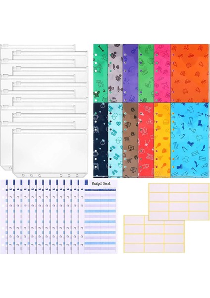 C 36'lı Paket Stili A6 Binder Bütçe Zarfları 12 Bütçe Zarflı Planlayıcı Organizatör 12 Bütçe Sayfaları, 10 Cilt Cepleri, 24 Etiket Etiketi (Yurt Dışından)