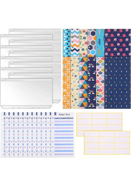 C 36'lı Paket Stili A6 Binder Bütçe Zarfları 12 Bütçe Zarflı Planlayıcı Organizatör 12 Bütçe Sayfaları, 10 Cilt Cepleri, 24 Etiket Etiketi (Yurt Dışından)