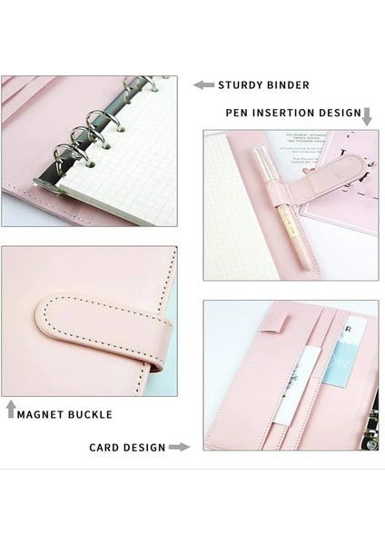 Gösterilen Stil Gibi A6 Cilt Planlayıcı Pembe Defter Cilt ve Eces 6 Delikli Cilt Fermuar Klasör, Cilt Cepleri Nakit Zarf Cüzdan (Yurt Dışından)