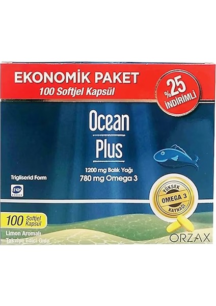 Ocean Orzax Ocean Plus 1200 Mg Balık Yağı 780 Mg Omega 3 100 Softjel Kapsül