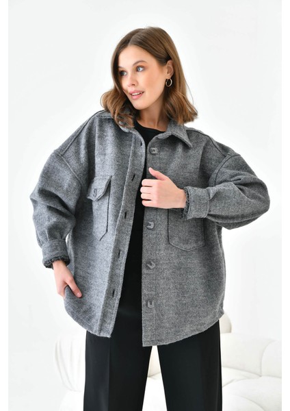 Kadın Oversize Kalın Kaşe Gömlek/ceket