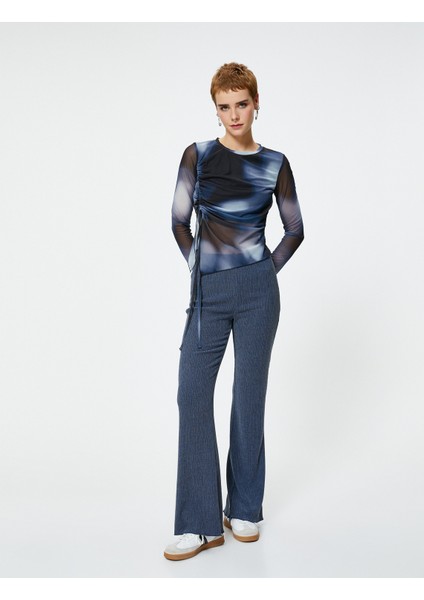 Ispanyol Paça Pantolon Yüksek Bel Dokulu Skinny