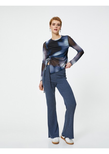 Ispanyol Paça Pantolon Yüksek Bel Dokulu Skinny