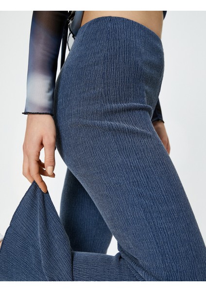 Ispanyol Paça Pantolon Yüksek Bel Dokulu Skinny