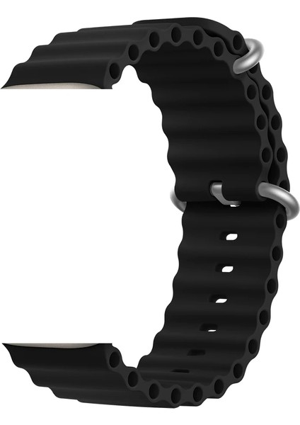 Apple Watch Ultra 2 Uyumlu 49MM Ocean Silikon Kordon 3'lü Set Kırmızı, Turuncu, Siyah