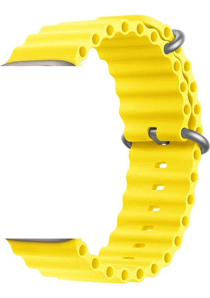 Apple Watch Ultra Uyumlu 49MM Ocean Silikon Kordon 3'lü Set Turuncu, Yeşil, Sarı