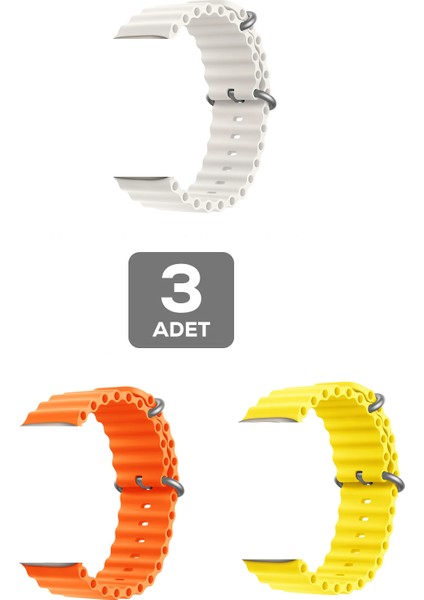 Apple Watch 4 Uyumlu 40MM Ocean Silikon Kordon 3'lü Set Turuncu, Sarı, Beyaz