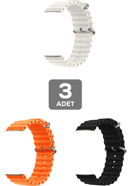 Apple Watch Se Uyumlu 40MM Ocean Silikon Kordon 3'lü Set Turuncu, Siyah, Beyaz