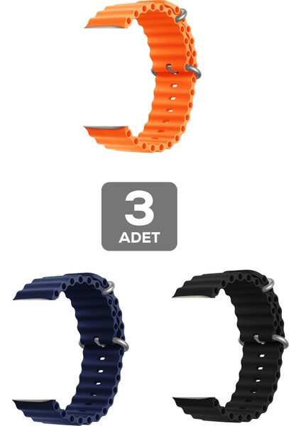 Apple Watch 6 Uyumlu 40MM Ocean Silikon Kordon 3'lü Set Lacivert, Turuncu, Siyah