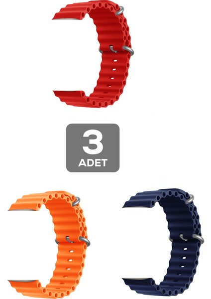 Apple Watch Se Uyumlu 40MM Ocean Silikon Kordon 3'lü Set Kırmızı, Lacivert, Turuncu