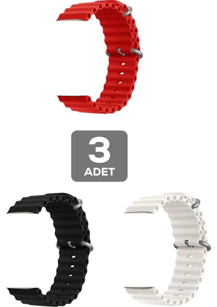 Apple Watch 5 Uyumlu 40MM Ocean Silikon Kordon 3'lü Set Kırmızı, Siyah, Beyaz