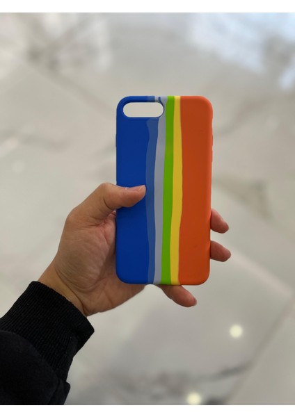 iPhone 7plus/8plus Uyumlu Rainbow Renkli Şeritli Lansman Silikon Darbe Emici Telefon Kılıfı