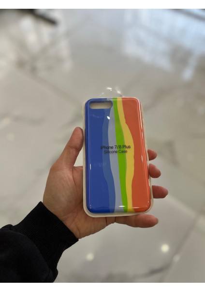 iPhone 7plus/8plus Uyumlu Rainbow Renkli Şeritli Lansman Silikon Darbe Emici Telefon Kılıfı fırsatları