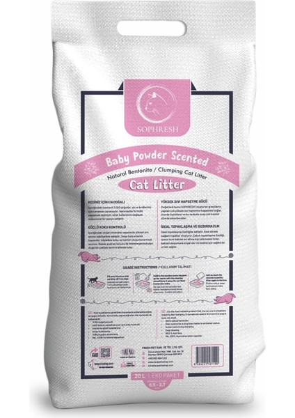 BS250 Bebek Pudrası Kokulu Topaklanan Kedi Kumu 20 Lt Cat Litter fiyatları