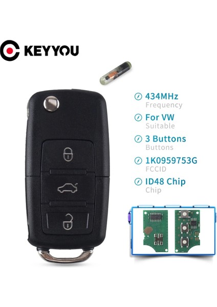 1K0959753G Stili Keyyou 433MHZ Flip Uzaktan Anahtar Kabuk Vw Golf Passat Polo Jetta Touran Bora Sharan 1jda 1jah 1kg ID48 (Yurt Dışından)