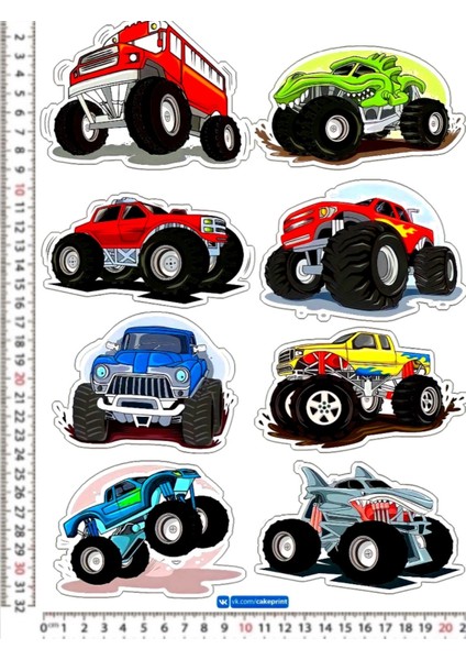 Monster Truck Road Araç Motorsiklet Kask Leptop Duvar Dolap 8 Adet Sticker Çeşitleri