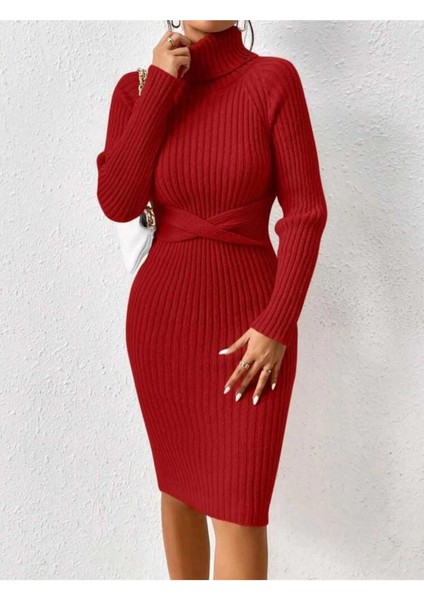 Kurdale Detaylı Fitilli Model Triko Elbise indirimleri