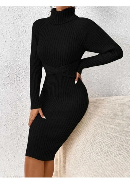 Kurdale Detaylı Fitilli Model Triko Elbise indirimleri