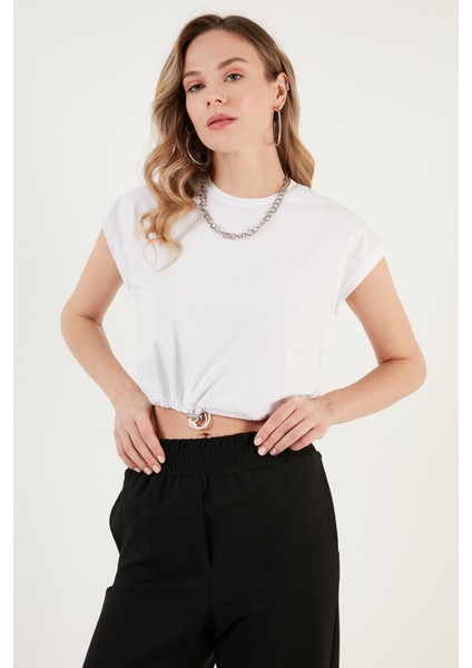 Bisiklet Yaka Pamuk Crop T Shirt Kadın T Shirt 5865587 fiyatları