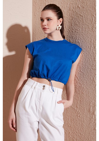 Bisiklet Yaka Pamuk Crop T Shirt Kadın T Shirt 5865587
