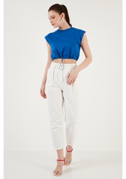 Bisiklet Yaka Pamuk Crop T Shirt Kadın T Shirt 5865587 modelleri